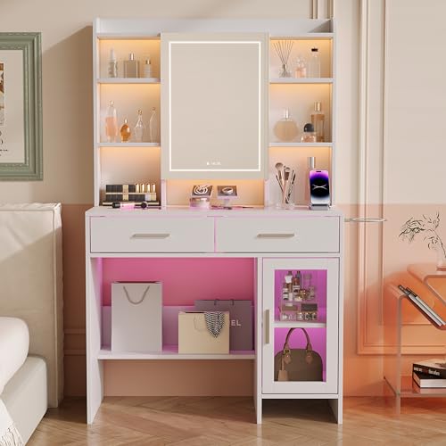 DIYHOM Tocador con espejo con iluminación