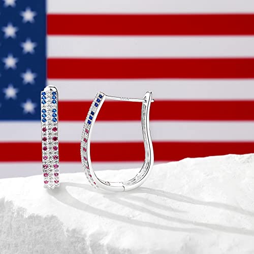Muyuu Oval Hoop Earrings, Silver Plated American Flag Earrings, Openwork Filigree Earring Hoops For Women Fashion Jewelry #TOP4