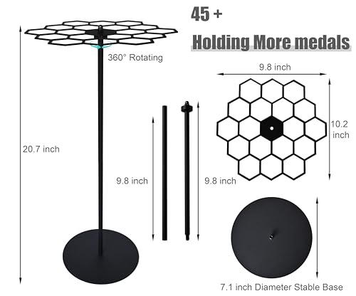 Image of Rotatable Medal Hangers Display, Tabletop Medal Holder Rack Over 45+ Medals Capacity, Ideal for Sports Marathon Races Runners, Cheer, Gymnastics, Soccer, Softball - Easy Hanging Metal
