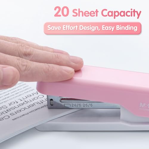 Image of M&G Desktop Stapler, Basic Office Stapler with 1000 Staples, 20 Sheet Capacity, Portable Small Desk Staplers for School Home Office (Pink)