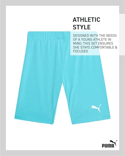 Image of PUMA Girls' Biker Short Set - 2 Piece Short Sleeve Crewneck Graphic Tee Shirt and Bike Shorts for Girls (Sizes: 7-14)