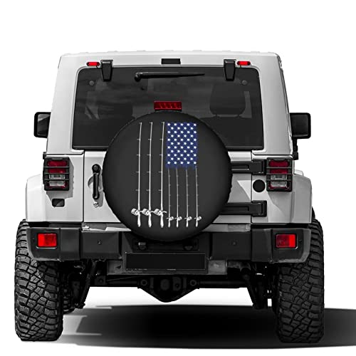 Image of Fishing American Flag Spare Tire Cover Dust-Proof Wheel Tire Cover Fit Trailer, RV, SUV and Many Vehicle 17 Inch