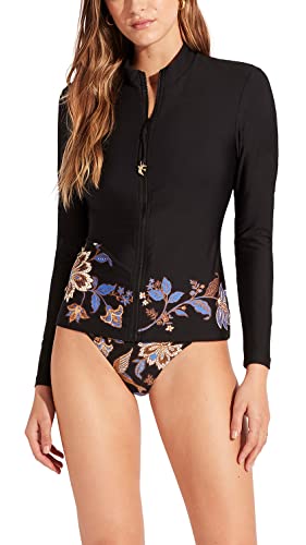 Seafolly Women's Long Sleeve Zip Front Rashguard with Removable Cups