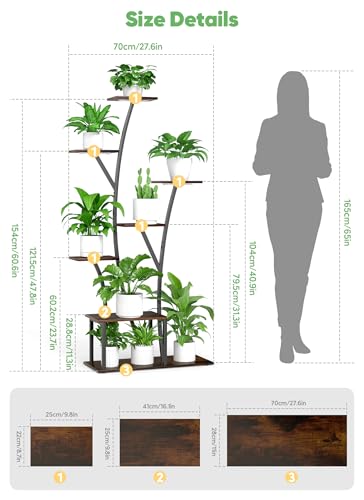 Image of Quikraen 7 Tier Tall Plant Stand with Grow Light For Indoor Plants Growing 60in Indoor Flower Stand Tree-Shaped Plant Shelves for Living Room Patio Black