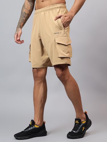 Image of Vector X Regular Fit Solid Cargo Sports Shorts for Men| Stylish & Comfortable| Casual, Hiking, Running & Outdoor Shorts Both Side Zipper Cargo Pockets