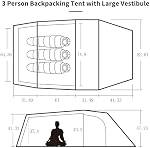 Naturehike Opalus Tunnel Backpacking Tent for 2-3 Person, 2 Person 3 Person Backpacking Tent, Lightweight Camping Tent with Footprint & Vestibule