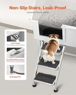 VEVOR Hundewaschstation aus Edelstahl, 961x620x1220 mm, Tierpflegewanne mit Ablagetreppe, Wasserhahn, Duschkopf & Seifenhalter, Hundebadewanne für große, mittelgroße & kleine Haustiere (Linke Tür)