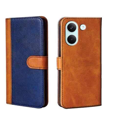 Image of amazon basics Poco X8 Pro 5G Flip Cover | Card Pockets Wallet & Stand | Flip Cover for Poco X8 Pro 5G (Beige and Blue)
