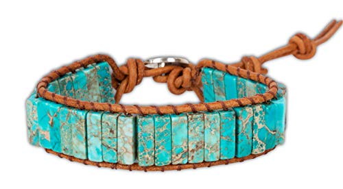 Spunkysoul Boho Handmade Wrap Leather Tube Crystal Stone Bracelet For Women (Turquoise) #TOP23