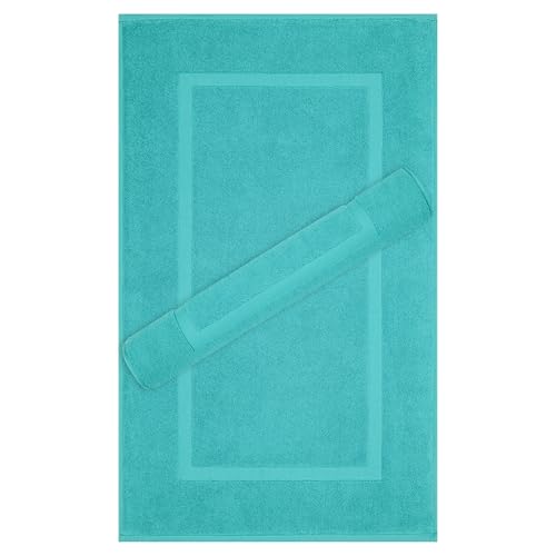 Image of Cotton Paradise 100% Cotton Turkish Bathmat Set, Soft Absorbent Quick Dry, 2 Piece 20x34 Bathmat Floor Set, Turquoise
