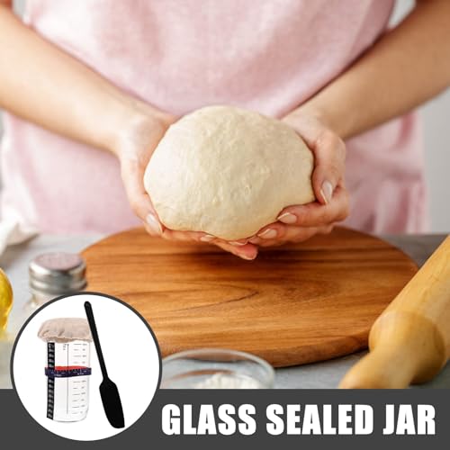 Tarro de masa madre para fermentación controlada de pan con espátula de silicona negra 7