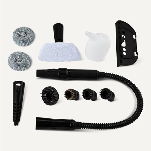 Image of Amazon Basics Handheld Steam Cleaner for Home with 9 Accessories, Powerful 1000W Steam Shot, 8.5oz Tank, 12ft Cord, White