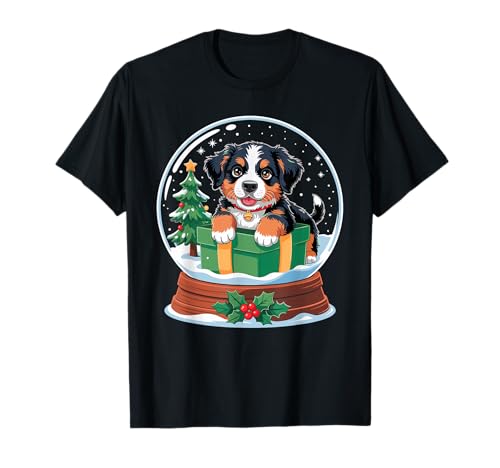 Christmas Snow Globe Bernese Mountain Dog X-mas Tree Maglietta