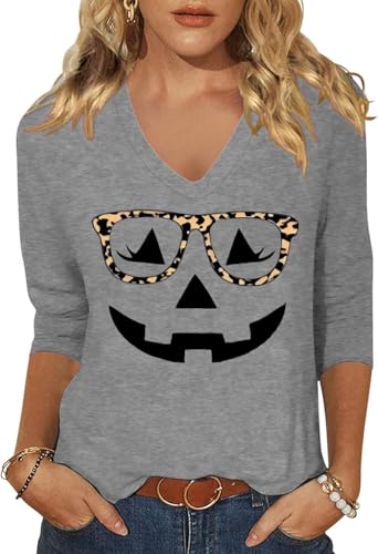 [Prime] Women's Halloween Graphic V-Neck 3/4 Sleeve T-Shirt (Various Designs) - image 1