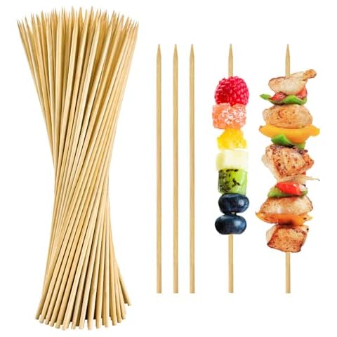 300PCS Natural Bamboo Skewers 12'', Sturdy Kabob Skewers, Smooth Wooden Skewers Perfect for Meat, Desserts, Fruit, Appetiser, Smores Sticks, Crafting Bouquet, Home/Outdoor & BBQ Restaurant Cover