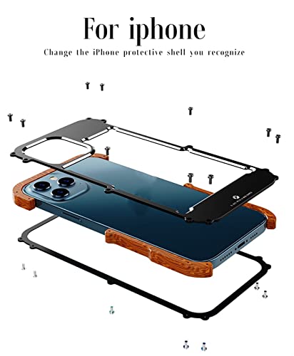 Fulnes Aluminum Bumper Metal & Wood Shockproof Back Phone Case For Iphone 13 12 Pro Max 12 Mini 11 Pro X 7 8 Plus Xr Xs Se2020 Cover 2022 (Color : Preto, Size : Iphone 12 Pro Max) #TOP2
