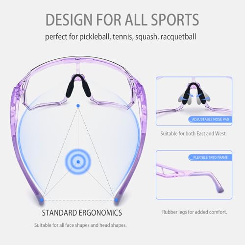 VeilGlam Clear Pickleball Glasses for Women, Protective Eyewear UV Protection Safety Sunglasses ANSI Z87.1 Anti Fog Scratch Tennis Squash Racquetball Goggles