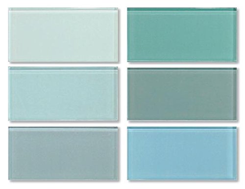 3x6 Glass Subway Tile Sample Combo Pack - Blues and Greens