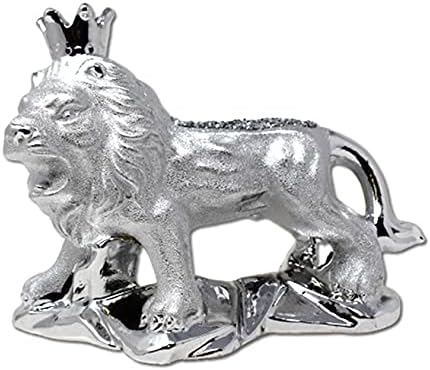 Lion Crushed Diamond Realistic Wild Animal Figures - Ceramic Animal Figurines Collectible Silver Sparkle Bling Ornaments Stutue Figure Decoration shelf sitter