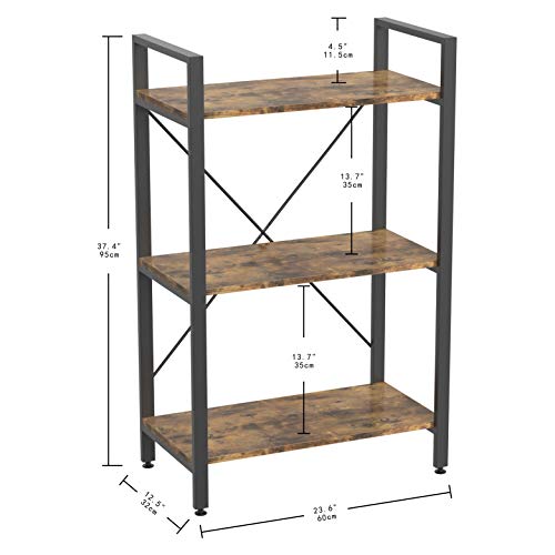 IRONCK Bookshelf, 3 Tier Ladder Shelf, Industrial Bookcase Storage Rack for Living Room, Bedroom, Farm House, Kitchen, Office Rustic Home Decor