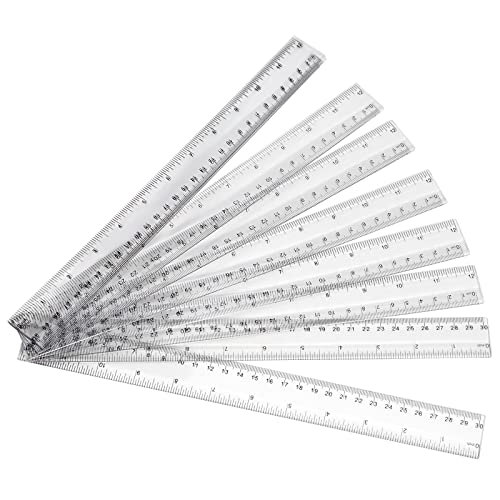 SEUNMUK 48 Pieces Clear Plastic Ruler, 12 Inch / 30cm Standard and Metric Plastic Measuring Tool