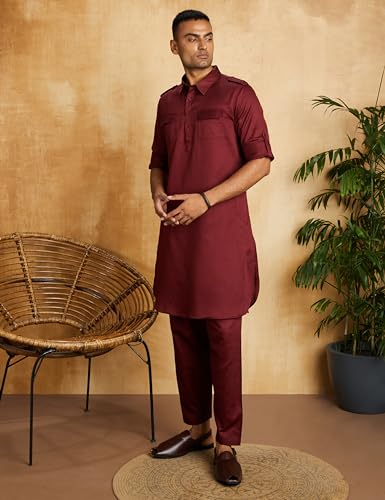 Image of Amazon Brand - Symbol Men's Cotton Solid Kurta Pyjama Set