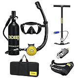 ☼ 2-IN-1 Design: Snorkeling + Buceo 2 en 1 diseño, cuando se bucea con un tubo de snorkel, puede apagar la válvula del cilindro para ahorrar oxígeno. El tubo de buceo y las gafas de buceo tienen un diseño de hebilla de liberación rápida, que se puede separar rápidamente cuando sea necesario.