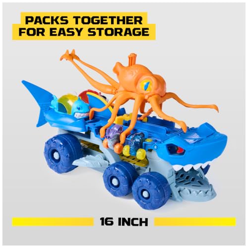 Image of Monster Jam Mini Jams Megalodon Squid Takedown Monster Trucks Playset | Exclusive Megalodon & Monster Manta Mini Toy Trucks, Catapulting Squid, Store & Launch, Pretend Play Gifts for Kids Ages 3+