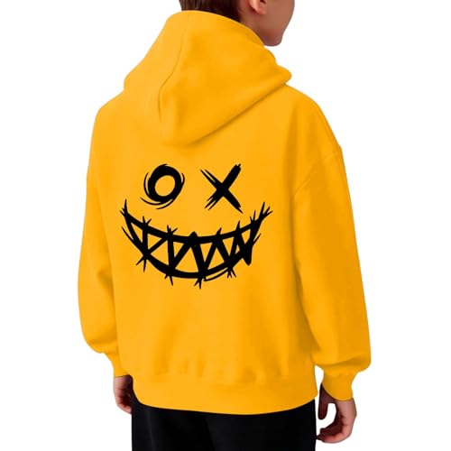 Genérico Sudadera con Capucha y Estampado gráfico para niño, Chaqueta Informal de Forro Polar con Bolsillo (Yellow, 9-10 Years)