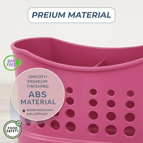 Ketayle 2 Compartments High Grade Plastic Sink Tidy Fuchsia | Round Cutlery Drainer Caddy Holder, Utensil Drainer for Home and Kitchen Sink Cleaning Up - Image 3