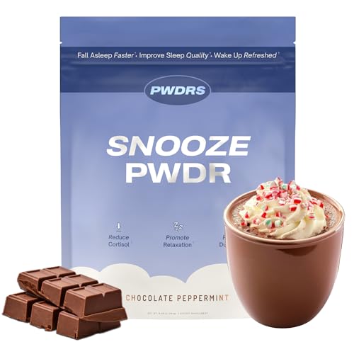 PWDRS Snooze Sleepy Time Hot Chocolate | All Natural Sleep Support | Magnesium Glycinate, L Theanine, Chamomile, Electrolytes | 20 Calories, Non GMO | Chocolate Peppermint