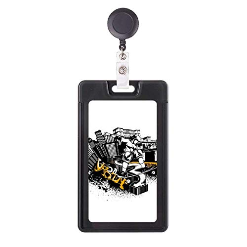 Funda retráctil para tarjetas de esquí con silueta de ciudad invernal y enganche extensible