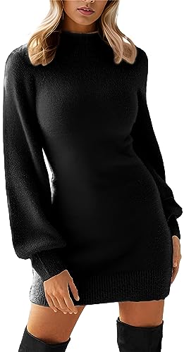mini long sleeve rib pointelle mock neck sweater dress Women's Mockneck Ribbed Mini Sweater Dress in Dark Coffee | Size L