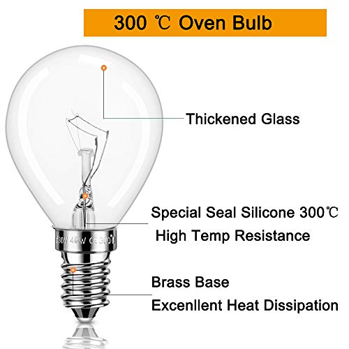 4 x Backofenlampe 40W 300 Grad 2700K Warmweiße, Backofen Glühbirne 240V Bis 300°C Hitzebeständiges.
