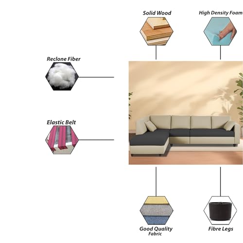 Image of Florian LHS 6 Seater L Shape Sofa Set for Living Room (Cream Black Fabric) Premium Fabric Sofa
