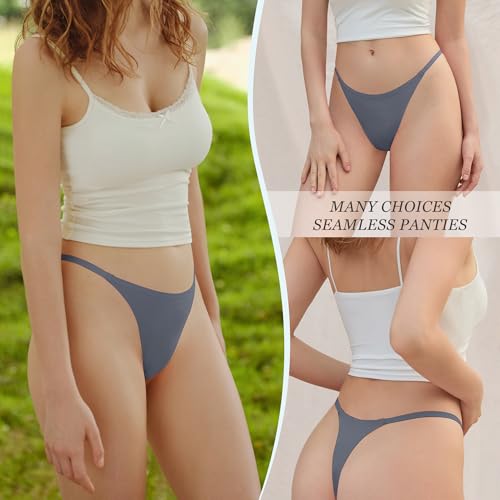 Image of DEANGELMON Seamless G-string Thongs for Women - No Show Thong Underwear Low Rise Stretch Panties Workout Pack