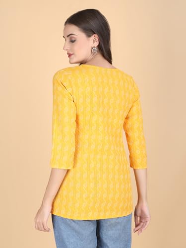 Image of Short Kurta for Women - Pure Cotton Printed Ladies Kurti, Stylish Girls Top, Ethnic Half Kurtas, Tunic Design Woman