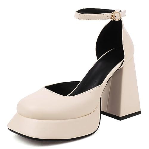 Sandales bout fermé Lizoleor avec plateforme haute et bride de cheville beige