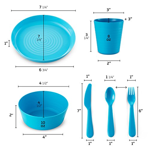 image for Plastic Dinnerware Set of 6 By Plaskidy- 36-Piece Kids Dinnerware Set 