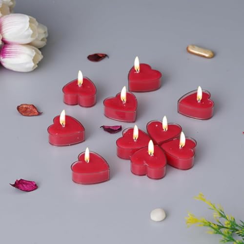 Image of eCraftIndia Set of 50 Romantic Heart Shaped Rose Scented Tea Light Candles for Anniversary, Valentine's Day, Wedding, Birthday, Christmas Decorations