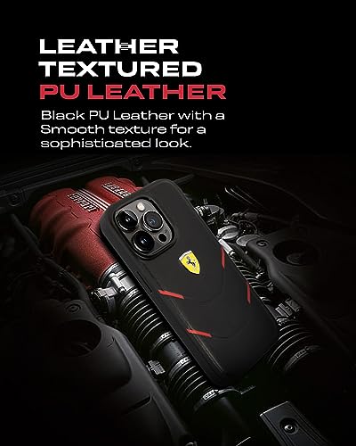 Image of CG MOBILE Ferrari iPhone 14 Pro Max Case [Official Licensed] Contrasted Lines Hot Stamped On A PU Leather Cases Protective Case /Cover Designed for iPhone 14 Pro Max (6.7-Inch) 2022 - Black