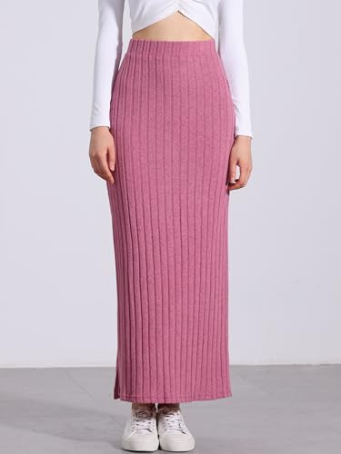 Allegra K Knit Long Pencil Skirts for Women's Bodycon Ribbed Sweater Maxi Skirt with Slit4