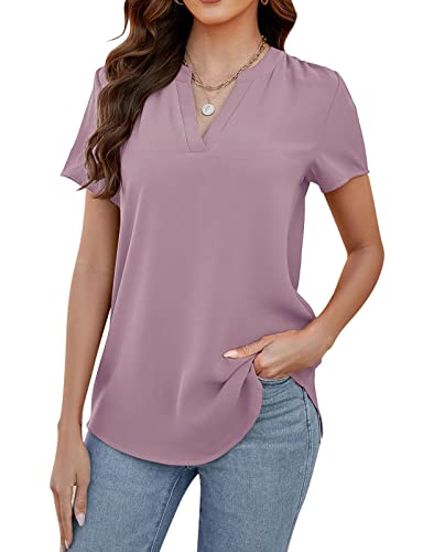 Kancystore Blouses For Women Business Casual Short Sleeve Summer Vneck Professional Tops Light Purple Xxl #TOP8