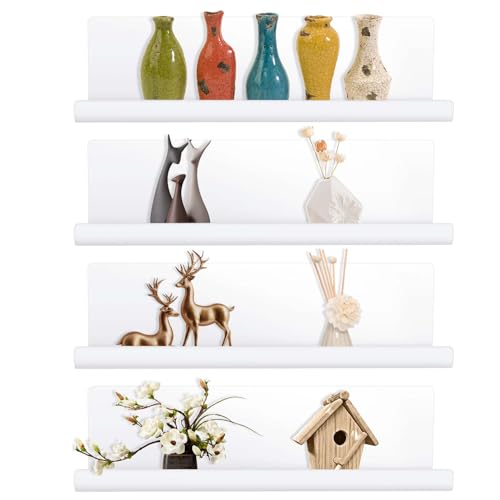 Collazoey 4pcs Baldas Pared,Estante de Pared acrílico,Estanteria Baño,Estante de Pared para decoración del hogar, Adecuado para Cocina, baño, Oficina, Sala de Estar (Blanco)