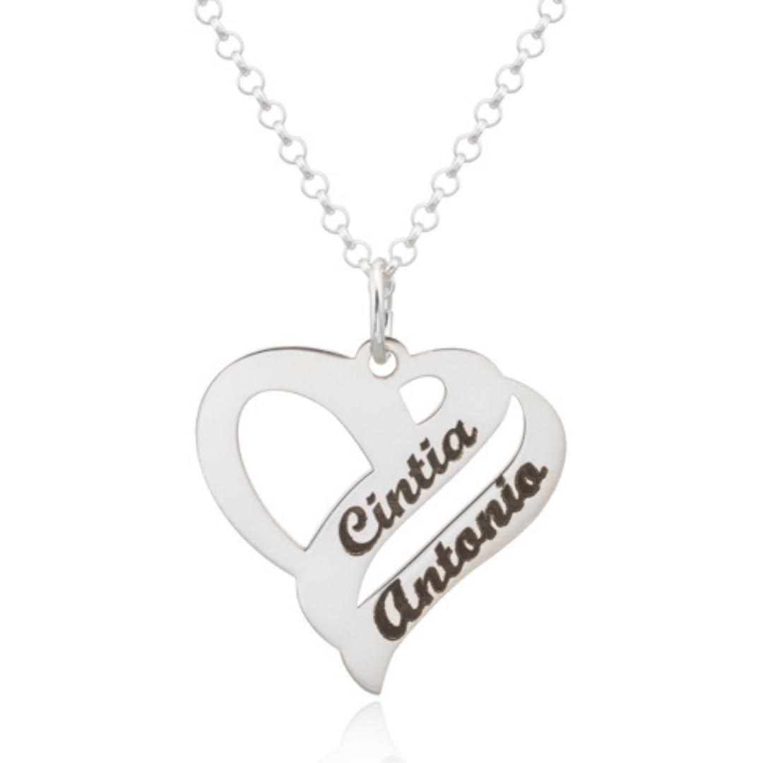 Collar Corazón en Plata de Ley 925 para Mujer personalizable con Nombres. Cadena de 45 cm. Ideal para regalar a madres, abuelas en Cumpleaños, Día de la Madre, Navidad. Hecho en España