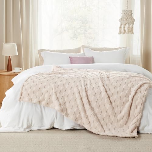 Bedsure GentleSoft Twin Blanket for Bed Light Beige - Super Soft Cozy Blankets for Women Men Girls, Cute Fuzzy Fleece Throws for Bedroom Couch, 60x80 Inches