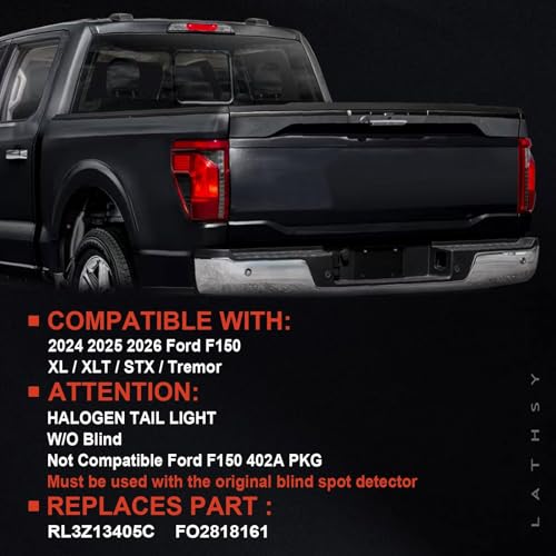 Halogen Tail Lights Compatible With 2024 2025 2026 Ford F150 XL/XLT/STX/Tremor W/Blind Spot Type Left Driver Side Taillights Replace RL3Z13405C FO2818161 by Lathsy - Image 2