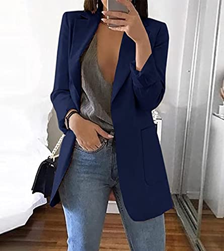 SAROULU Womens Casual Open Front Long Sleeve Blazer Solid Work Office Jackets with Pockets2