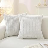 CYCMACO Funda Cojines 2 Piezas 45x45, Suave Funda De Cojíns De Terciopelo, Fundas Cojin con Cremallera Oculta, Cuadrado Fundas De Cojines, Decoración Moderna para Silla Cama Salón Sala, Blanco