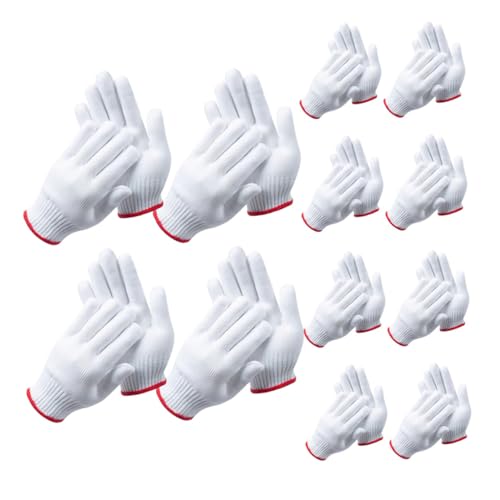 Guantes de trabajo de nailon resistente con forro de algodón grueso y borde rojo, 12 pares
